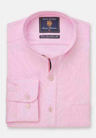 Regular Fit Pink Stretch Oxford Cotton Grandad Collar Shirt