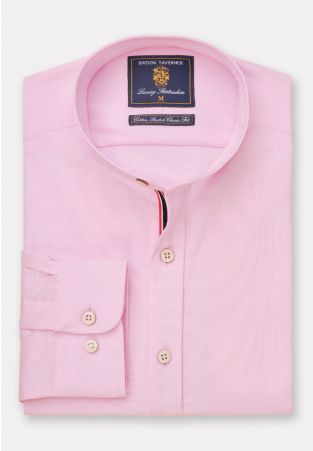 Tailored Fit Pink Stretch Oxford Cotton Grandad Collar Shirt