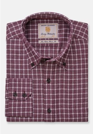 Tailored Fit Wine Jaspe Check 35" Sleeve Cotton Shirt