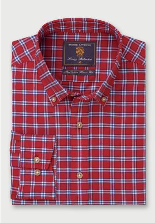 Tailored Fit Red Check Oxford Cotton Shirt