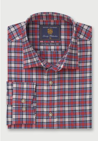 Tailored Fit Red Tartan Oxford Cotton Shirt