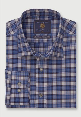Tailored Fit Blue Tartan Oxford Cotton Shirt