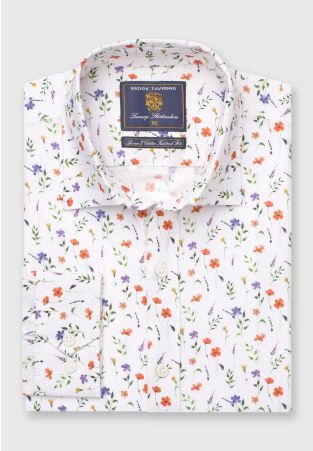 Tailored Fit Wild Flower Print Linen Cotton Shirt