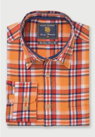 Tailored Fit Apricot Slub Check Cotton Shirt