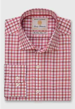 Regular Fit Red Tattersall Check 35" Sleeve Cotton Shirt