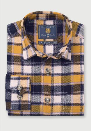 Mustard Check Brushed Cotton Overshirt