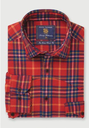 Red, Navy, Yellow and White Check Western Style Brushed Cotton Overshirt