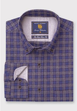 Tailored Fit Navy Melange Check Shirt