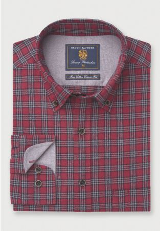 Tailored Fit Wine Melange Check Shirt