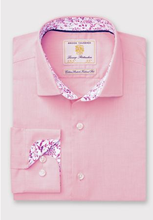 Tailored Fit Pink Herringbone Cotton Stretch Shirt