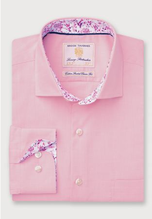 Regular Fit Pink Herringbone Cotton Stretch Shirt