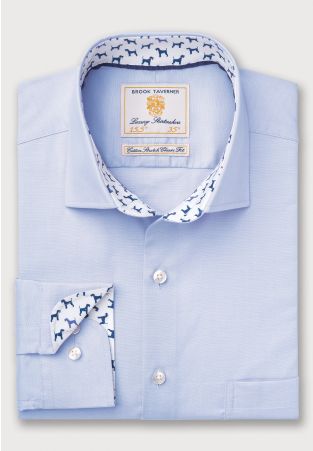 Regular Fit Sky Blue Herringbone Cotton Stretch Shirt