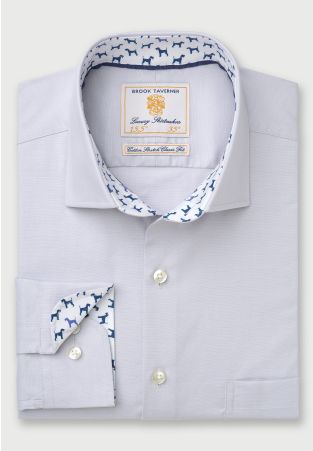 Regular Fit Silver Grey Herringbone Cotton Stretch Shirt