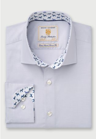 Tailored Fit Silver Grey Herringbone Cotton Stretch Shirt