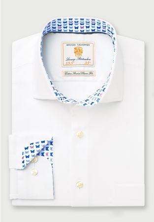 Regular Fit White Herringbone Cotton Stretch Shirt