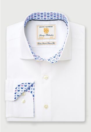 Tailored Fit White Herringbone Cotton Stretch Shirt