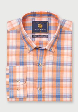 Tailored Fit Apricot Check Linen Cotton Shirt