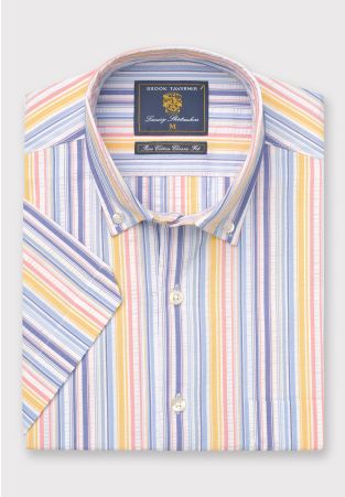 Regular Fit Stripe Seersucker Cotton Short Sleeve Shirt