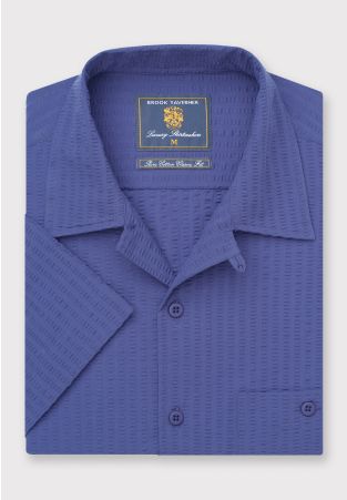 Regular Fit Blue Seersucker Cotton Short Sleeve Shirt