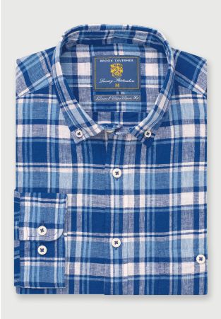 Regular Fit Indigo Check Linen Cotton Shirt