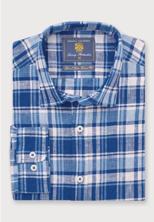 Tailored Fit Indigo Check Linen Cotton Shirt