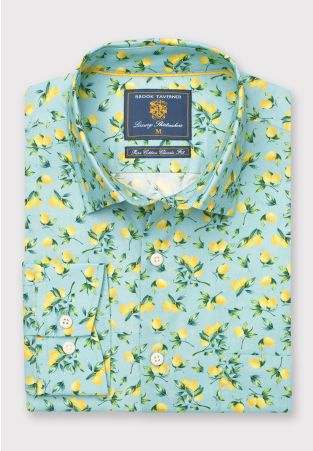 Regular Fit Mint Green with Lemons Print Cotton Shirt