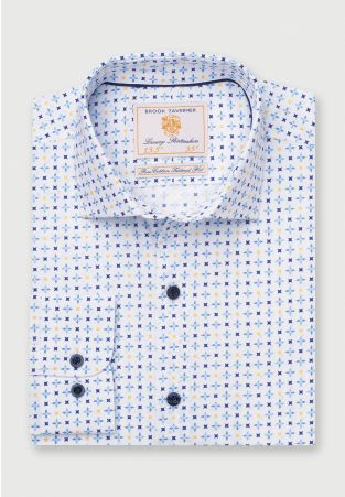 Tailored Fit Lemon and Blue Print Cotton Shirt