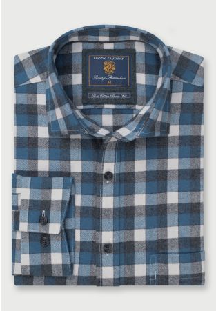 Regular Fit Air Force Blue Melange Check Cotton Shirt