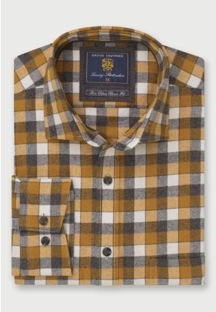 Regular Fit Mustard Melange Check Cotton Shirt