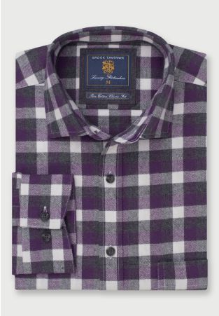 Regular Fit Plum Melange Check Cotton Shirt