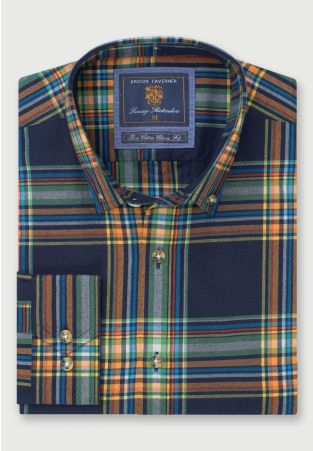 Tailored Fit Navy Check Cotton Shirt