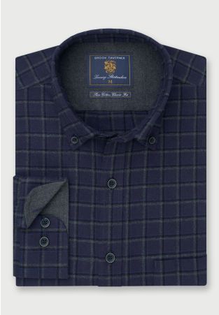 Regular Fit Navy Melange Check Cotton Shirt