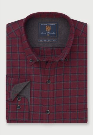 Regular Fit Wine Melange Check Cotton Shirt