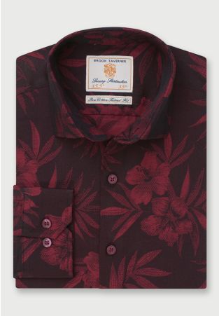 Tailored Fit Wine Floral Jacquard Cotton Shirt