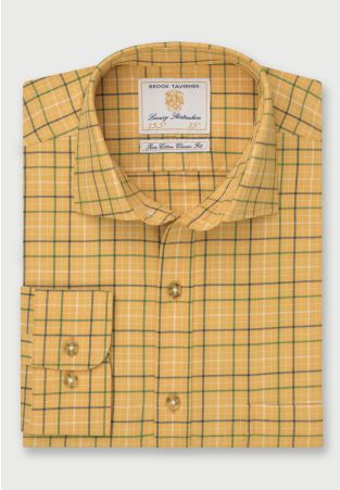 Regular Fit Gold Check Tattersall Check Cotton Shirt