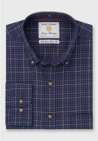 Regular Fit Navy Tattersall Check Cotton Shirt