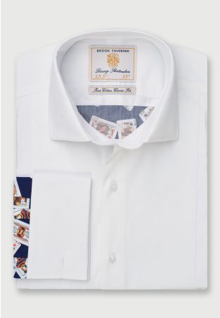 Regular Fit White with Navy Playing Card Print Cotton Dress Shirt