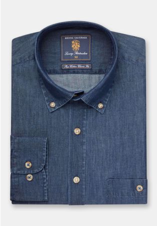 Regular Fit Navy Chambray Cotton Shirt
