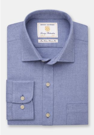 Regular Fit Mid Blue Cotton Melange - Three Sleeve Lengths Available