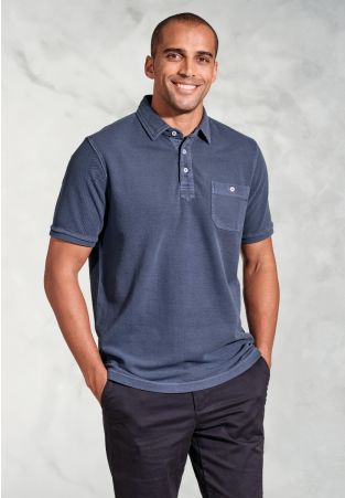 Agassi Navy Garment Washed Pure Cotton Pique Polo Shirt