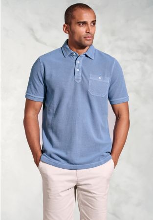 Agassi Blue Garment Washed Pure Cotton Pique Polo Shirt