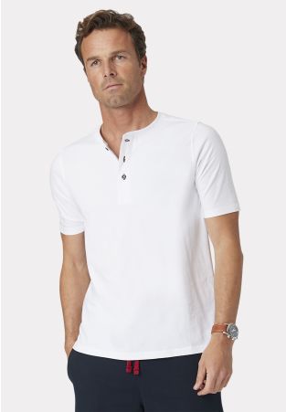 Askrigg White Pure Cotton Henley T-Shirt