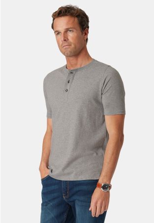 Askrigg Silver Grey Marl Pure Cotton Henley T-Shirt