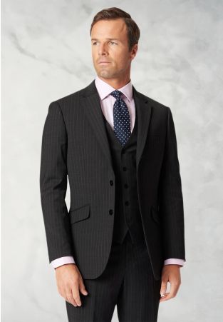Tailored Fit Avalino Charcoal Pinstripe Suit - Vest Optional