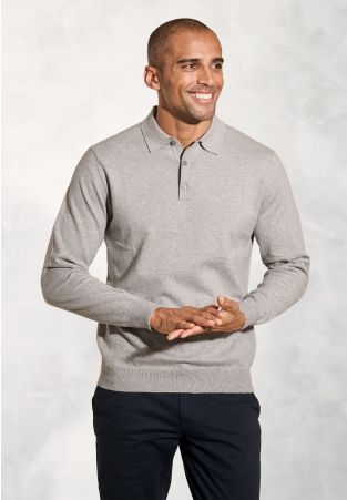Bennett Grey Pure Cotton Long Sleeve Polo Shirt