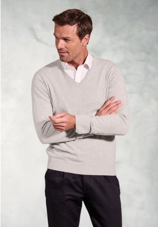 Berlin Stone Cotton Merino V-Neck Jumper