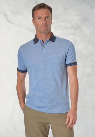 Bowrey Pure Cotton Sky Blue Melange Pique Polo Shirt
