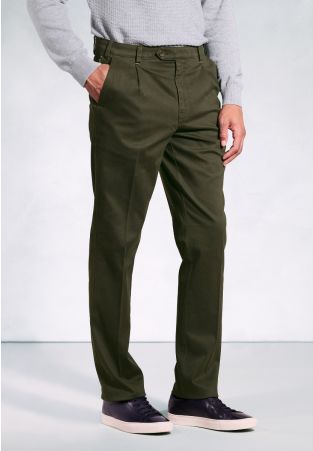 Regular Fit Brennan Khaki Single Pleat Textured Cotton Stretch Chinos