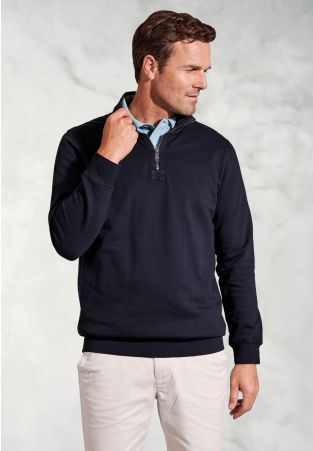 Brolin Navy Garment Dyed Zip Neck Sweatshirt