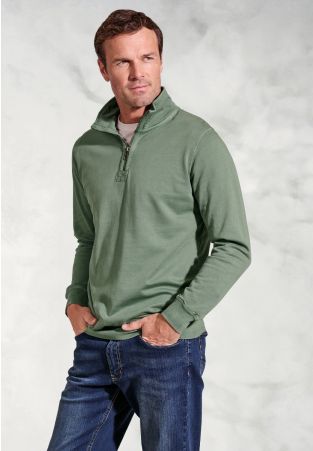 Brolin Khaki Garment Dyed Zip Neck Sweatshirt